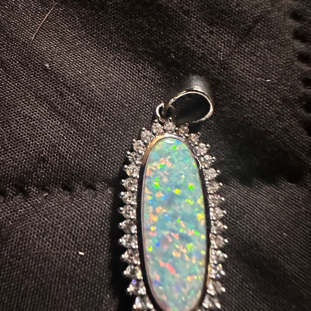 Solid Oval White Fire Opal .925 Sterling Silver P… - image 2